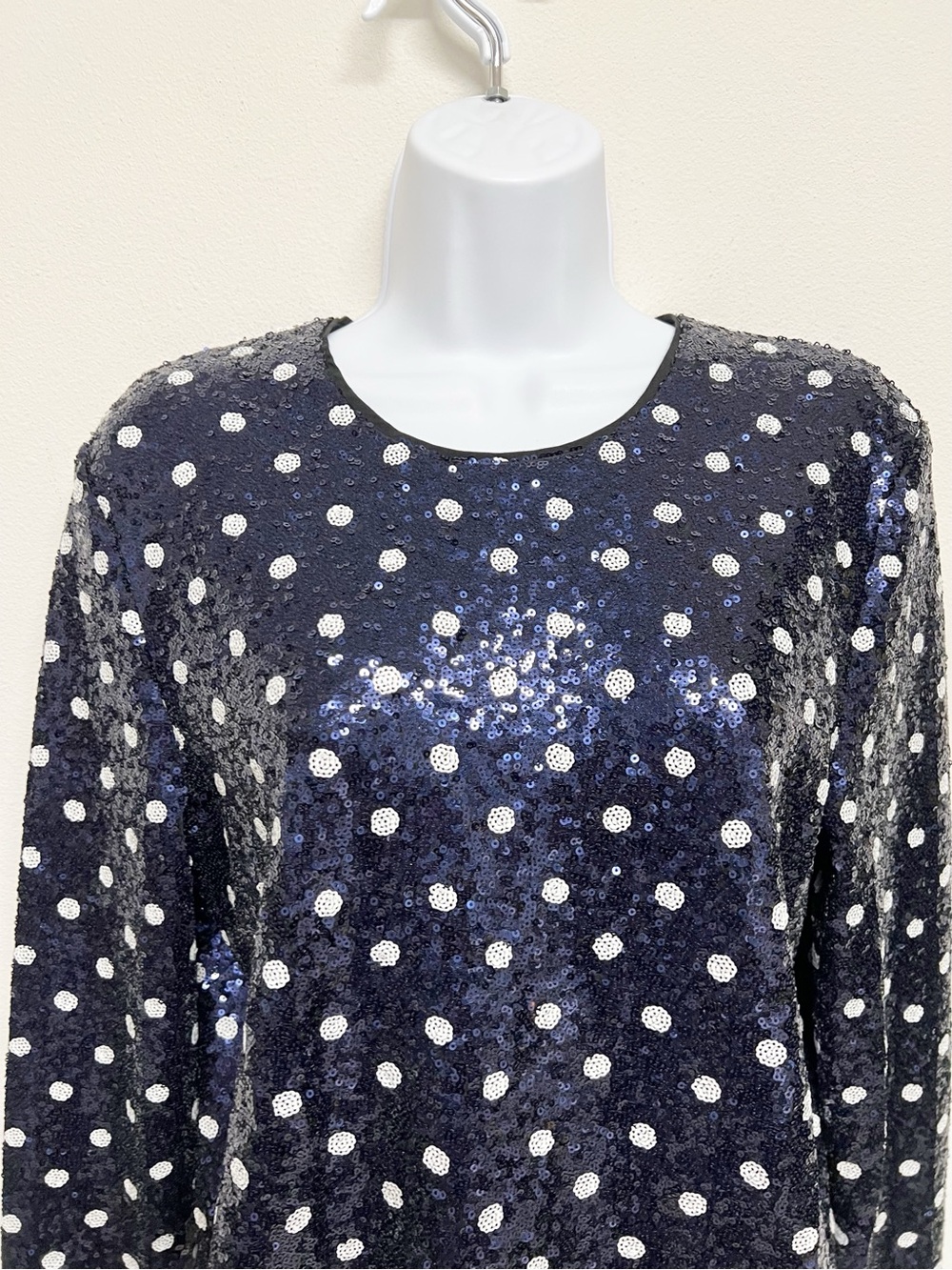 Baum Und Pferdgarten Womens Navy Sequin Polka Dot Long Sleeve Jiza Top Size S - Picture 4 of 11